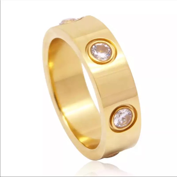 New Luxury Shiny Rotating Circle Crystal Ring Stainless Steel Gold Love Ring - Picture 3 of 4